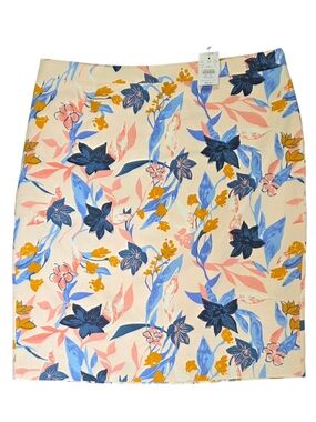 J. Crew Floral Basketweave Pencil Skirt Floral Womens Ivory Pink Blue Size 14